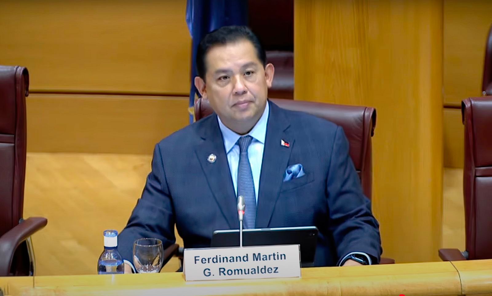 Speaker Ferdinand Martin Romualdez delivers a special address before the 29th Parliamentary Intelligence-Security Forum in Madrid, Spain, where he discussed the Philippines' stance on the West Philippine Sea dispute. The PI-SF, hosted by the Spanish Senate and chaired by former United States congressman Robert Pittenger, gathers legislators and security experts to build consensus on responding to global intelligence and cybersecurity challenges. — Photo from the Office of Speaker Ferdinand Martin Romualdez